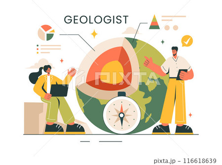 Geologist Vector Illustration with Soil Analysis and Features of the Earth for Science, Research or Expedition in Flat Cartoon Hand Drawn Background 116618639