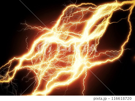 オレンジ色に光る稲妻の抽象的な背景 116618720