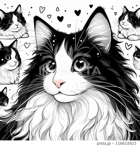 ノルウェージャンフォレストキャット・ネコイラストのイラスト素材