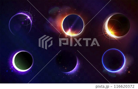 Solar eclipse set on transparent background Solar eclipse set on transparent background 116620372