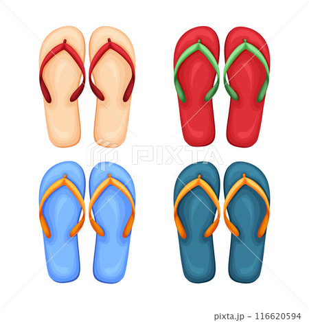 Seth s beach flip-flops. Colorful flip-flops. Summer beach shoes in cartoon style. Vector illustration 116620594