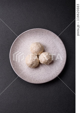Delicious healthy steamed chicken cutlets or minced meatballs Delicious healthy steamed chicken cutlets or minced meatballs 116620883