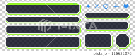 A set of video game-style pixelated subtitles - transparent material 116621076