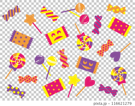 かわいいキャンディのイラストセット、ハロウィン風 116621279
