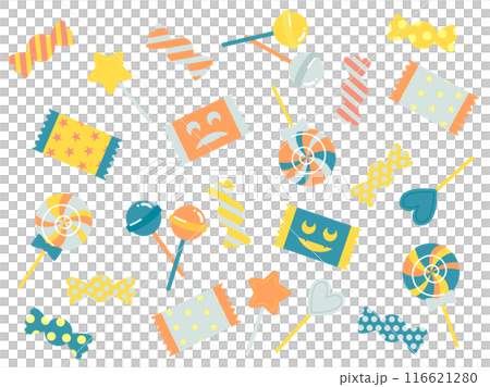 かわいいキャンディのイラストセット、レトロ風 116621280