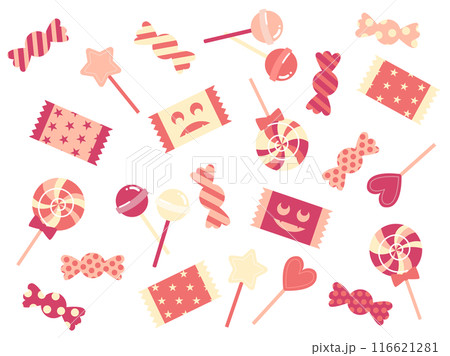 かわいいキャンディのイラストセット、ピンク系 かわいいキャンディのイラストセット、ピンク系 116621281