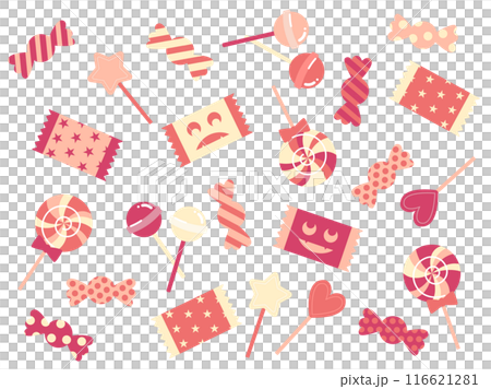 かわいいキャンディのイラストセット、ピンク系 かわいいキャンディのイラストセット、ピンク系 116621281
