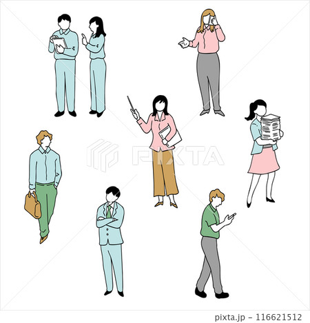 いろいろな人々のビジネス系イラストセット　色付き 116621512