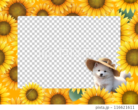 向日葵和小狗的框架 116621611