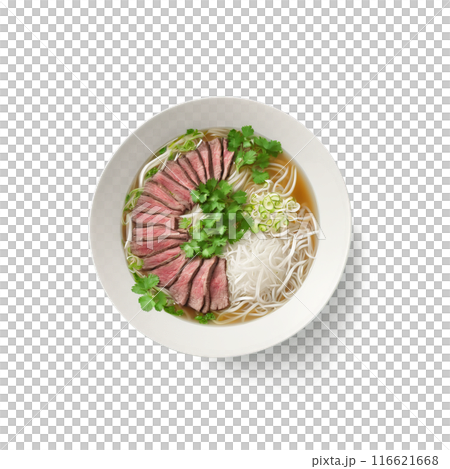 Beef Pho with thin slices of beef rice noodles bean sprouts and herbs in broth Beef Pho with thin slices of beef rice noodles bean sprouts and herbs in broth 116621668