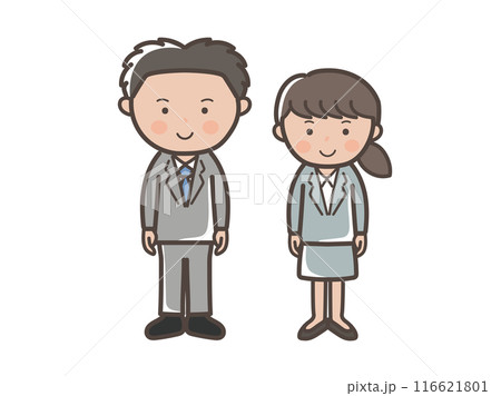 リクルートスーツ風の若い男女ビジネスマンのイラスト 116621801