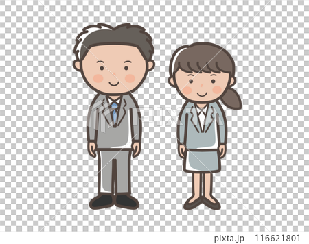 リクルートスーツ風の若い男女ビジネスマンのイラスト 116621801