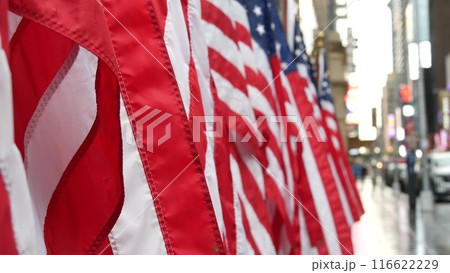 New York, american flags. Manhattan midtown city street patriotism. People, Broadway, Times Square. New York, american flags. Manhattan midtown city street patriotism. People, Broadway, Times Square. 116622229