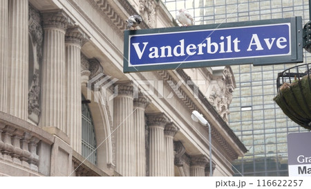 New York City Grand Central Terminal, Vanderbilt road sign, 42 street, Park Avenue, Pershing Square. 116622257