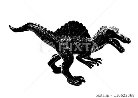 dinosaur silhouette isolated on white background, model of spinosaurus toy 116622369