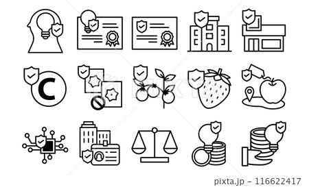 知的財産権に関連するアイコンセット。 116622417