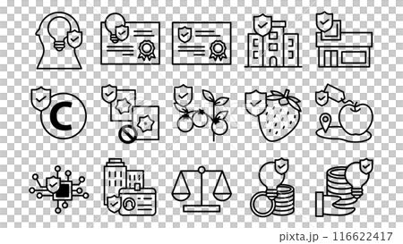 知的財産権に関連するアイコンセット。 116622417