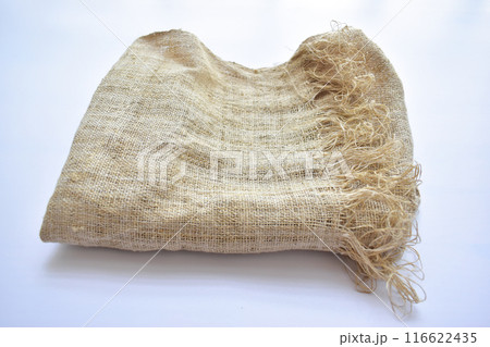 brown sackcloth texture background, folded burlap fabric textile for design 116622435