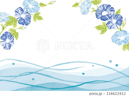 朝顔と流水　　水彩背景イラスト　ベクター 116622912