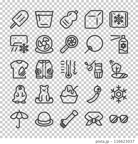 Heat stroke Heat prevention icon set 116623037