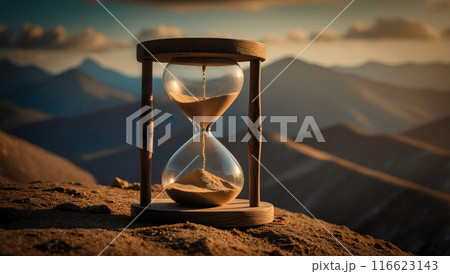 Hourglass in the mountain.Time measuring concept.Ai Generated 116623143