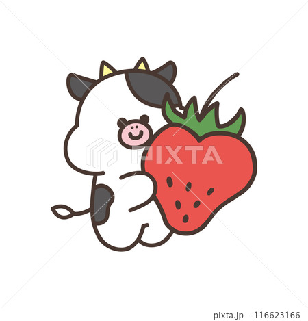 イチゴを持ったかわいいウシのイラスト 116623166