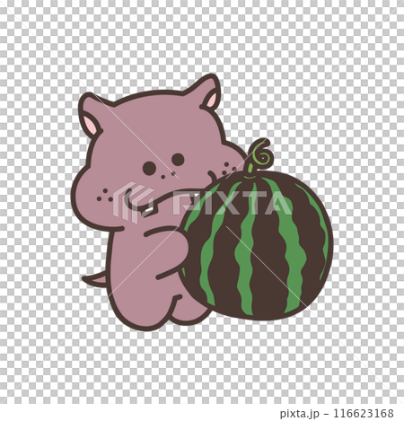 スイカを持ったかわいいカバのイラスト 116623168
