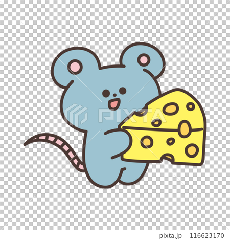 チーズを持ったかわいいネズミのイラストのイラスト素材 [116623170