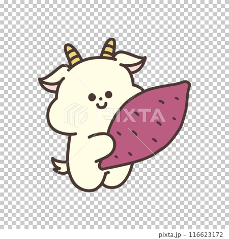 さつまいもを持ったかわいいヤギのイラスト 116623172