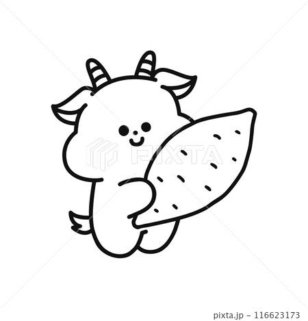 さつまいもを持ったかわいいヤギのイラスト・線画 さつまいもを持ったかわいいヤギのイラスト・線画 116623173