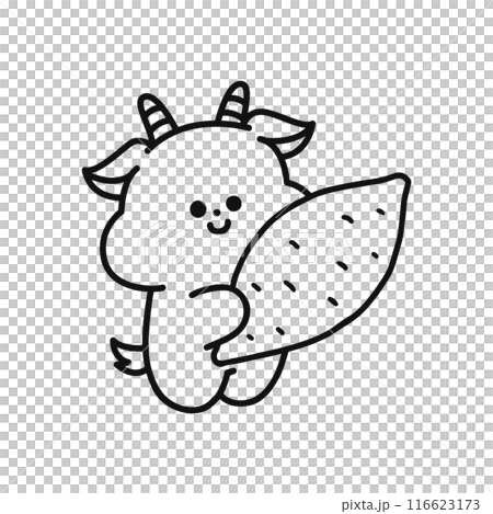 さつまいもを持ったかわいいヤギのイラスト・線画 さつまいもを持ったかわいいヤギのイラスト・線画 116623173