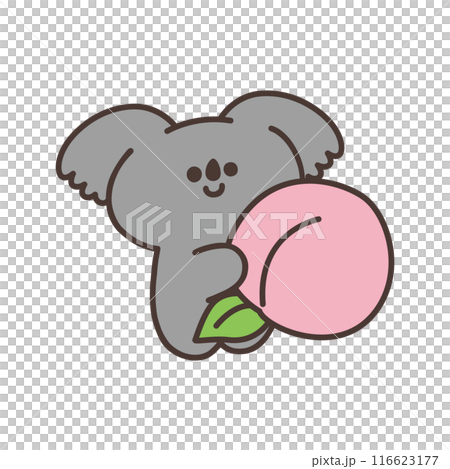 Illustration of a cute koala holding a peach 116623177