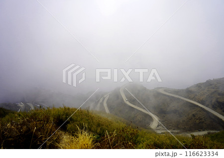 THE ZIG ZAG ROAD COVERED WITH CLOUD IN SILK ROUTE SIKKIM THE ZIG ZAG ROAD COVERED WITH CLOUD IN SILK ROUTE SIKKIM 116623334