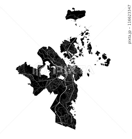 Map of Stavanger, Norway. Black and white city map, metropolitan area border. 116623347