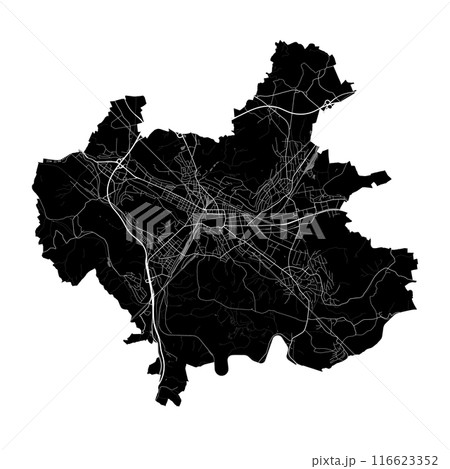 Map of Winterthur, Switzerland. Black and white city map, metropolitan area border. Map of Winterthur, Switzerland. Black and white city map, metropolitan area border. 116623352