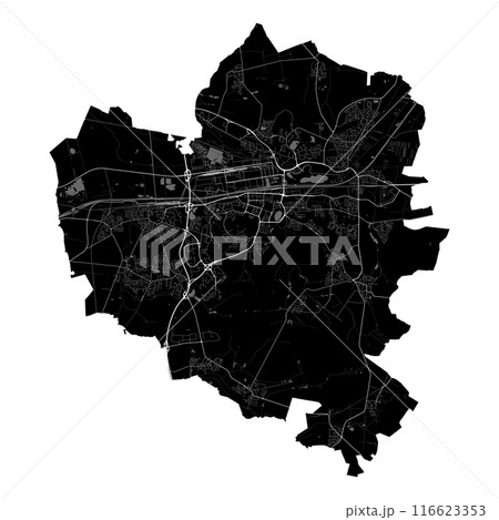 Map of Wolfsburg, Germany. Black and white city map, metropolitan area border. 116623353