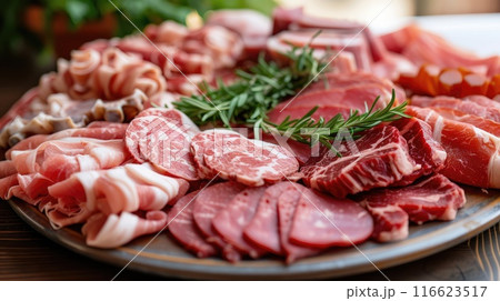 Raw meat assortment. Generative AI 116623517