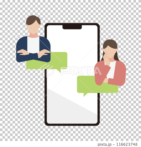 Illustration of a man and woman interacting on a SNS app Illustration of a man and woman interacting on a SNS app 116623748