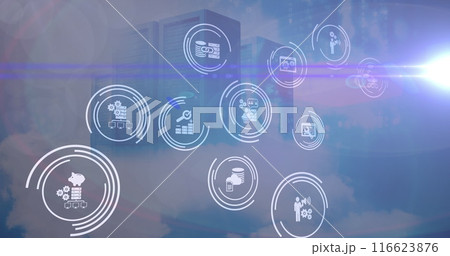 Image of business icons over server room Image of business icons over server room 116623876