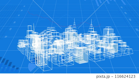 Image of digital city over data processing on blue background 116624123