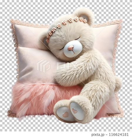 3d teddy bear sleeping on the pillow 116624181