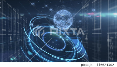 Image of moving clock over globe and data processing 116624302