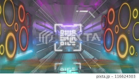 Image of circles and qr code over moving industrial tunnel 116624303