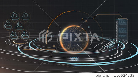 Image of rotating circles over data processing in green and black space Image of rotating circles over data processing in green and black space 116624335