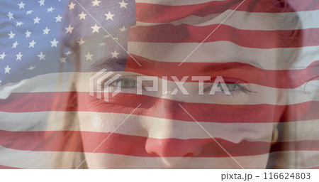 Image of flag of usa over caucasian woman 116624803