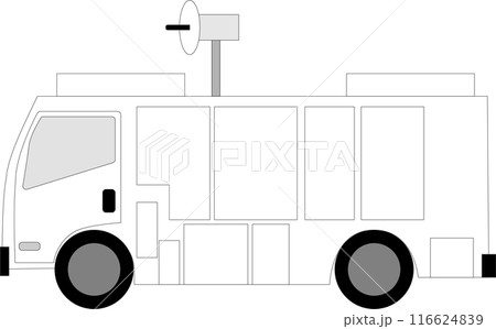 中型テレビ中継車、左向き、FPU、マイクロ波 中型テレビ中継車、左向き、FPU、マイクロ波 116624839