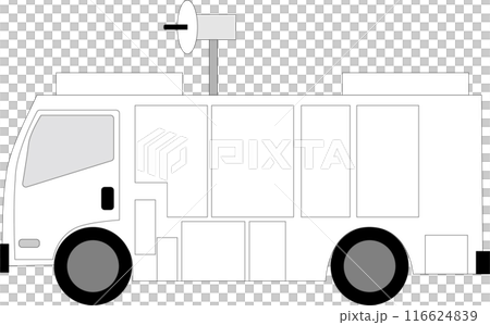 中型テレビ中継車、左向き、FPU、マイクロ波 中型テレビ中継車、左向き、FPU、マイクロ波 116624839