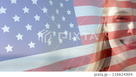 Image of flag of usa over caucasian woman 116624904