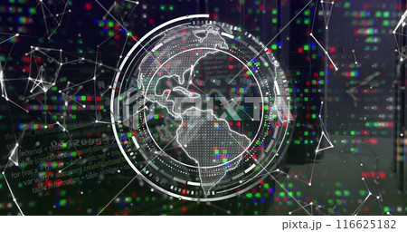 Image of globe with data processing over black background 116625182