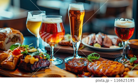 Beer and food. Generative AI 116625195